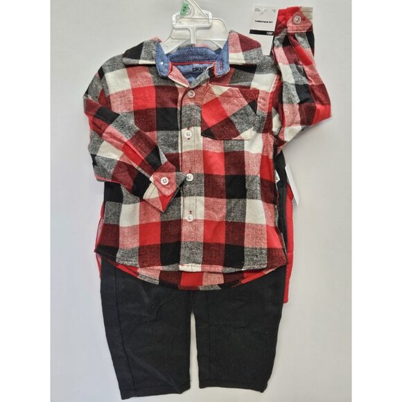 DKNY  Size 18M Set Of 3, Red Vest/ Black Pants/ Red Plaid Button Up Long Sleeve - Picture 4 of 15